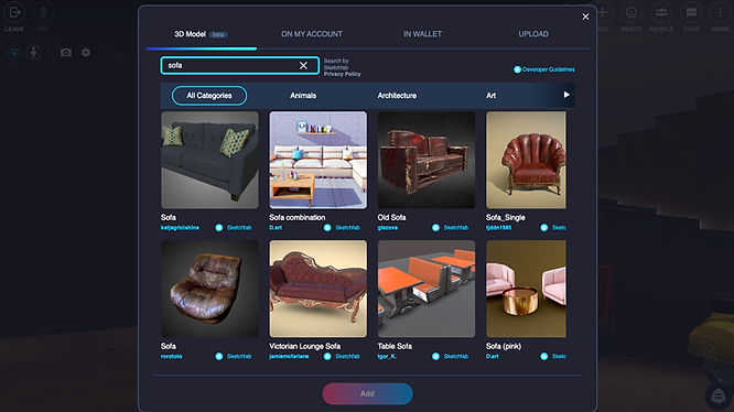 Screenshot of the VIVERSE Sketchfab user interface.