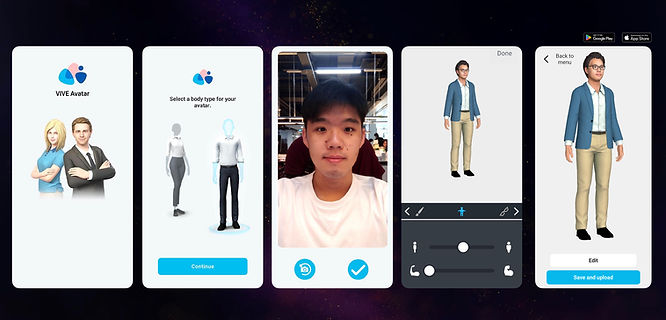 Virtual avatar being created with VIVE Avatar Creator, a mobile app from HTC for designing metaverse personas.