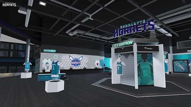 photo of the Charlotte Hornets and MeetKai collaboration, digital twin of the Charlotte Hornets fan shop