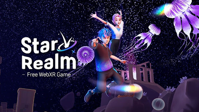 2 of VIVERSE’s default Avatars flying in space in a mini game multiplayer experience. 