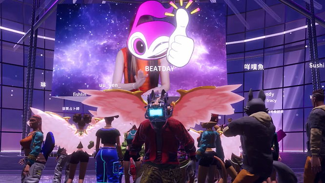Avatars enjoying a virtual performance at a metaverse concert in Beatday, the holographic music platform from HTC.