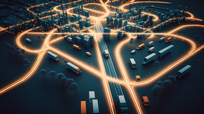 Visualization of theoretical delivery routes a vehicle could take throughout a city.