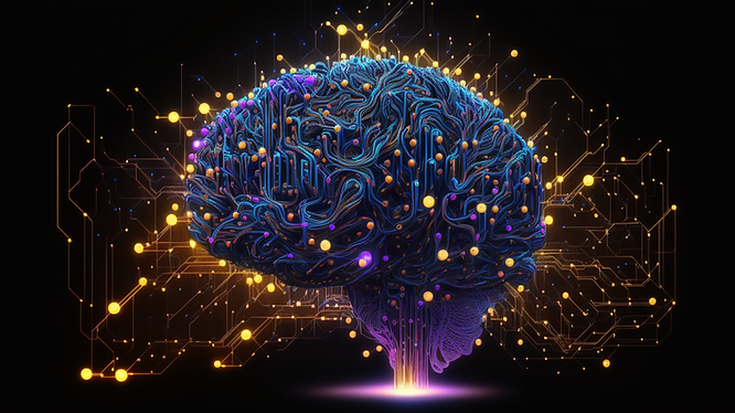 Machine brain powered by a neural network, a method used to teach AI to process data in a way that is similar to the human brain.