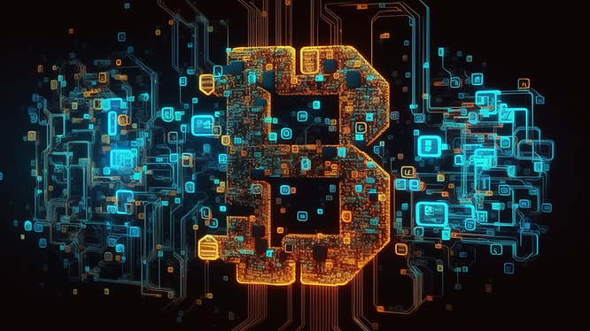 Visualization of the blockchain, a digital ledger shared with an entire network of computers, and cryptocurrencies on the blockchain.