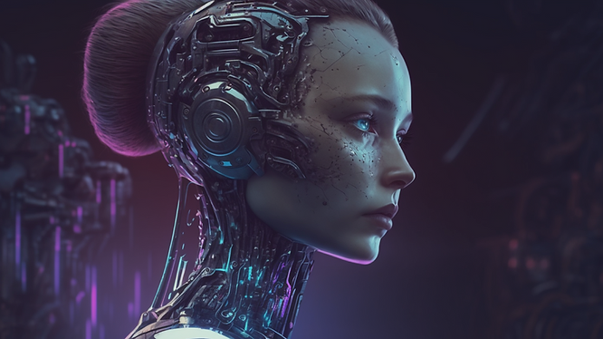 Artificial intelligence (AI) visually represented by a humanoid robot and its brain.