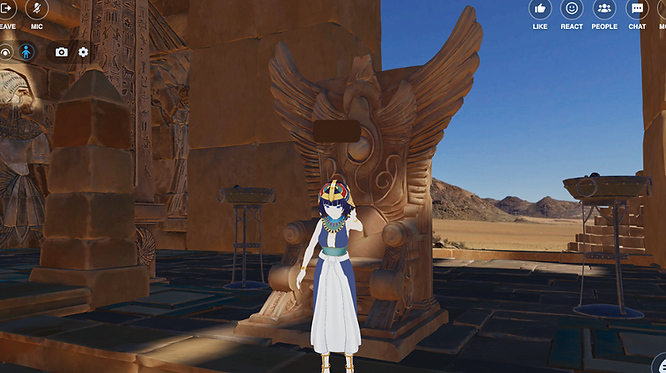 An Avatar in the “Egyptian Gardens” VIVERSE World, dressed in Egyptian attire. 