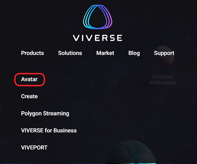 Click “Avatar” on the VIVERSE website